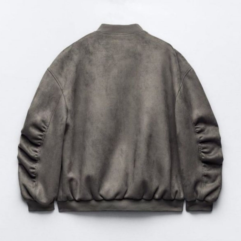 New Zara Oversized Suede Gray Bomber Jacket NWT Medium - Picture 8 of 15
